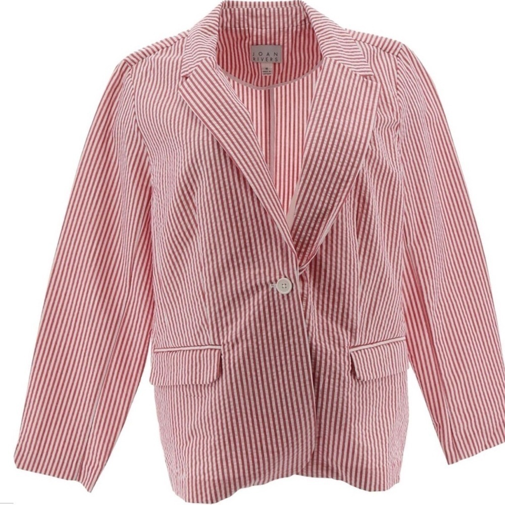 NWT Joan Rivers Red & White Striped One Button Coastal Blazer Size 8